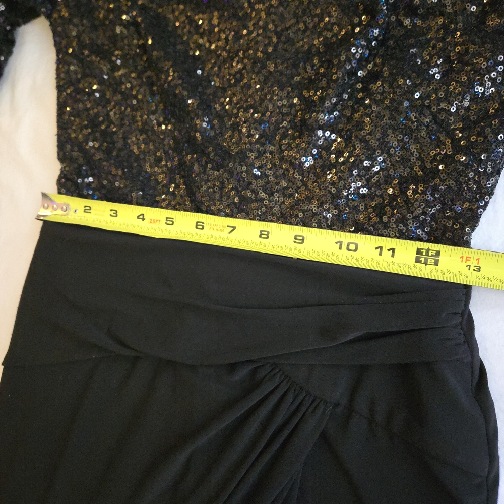 Lauren Ralph Lauren Black Sequin Cocktail Dress Long Sleeve Evening MI3 - Picture 6 of 13